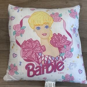 Vintage 1995 Barbie Doll Throw Pillow Square Ballerina Pink Bibb Co. 16 x 16